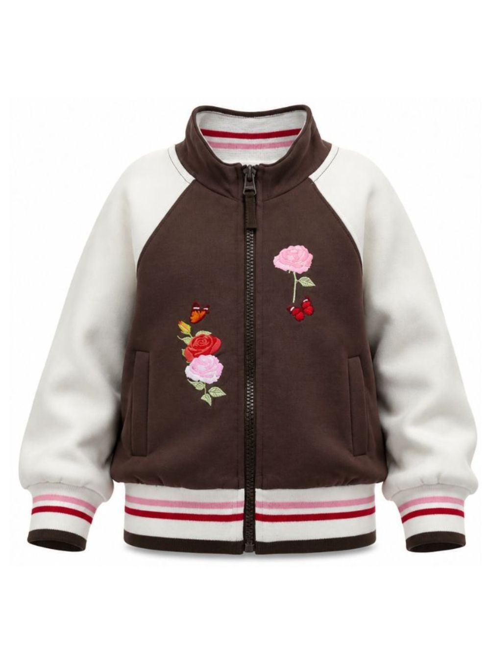 Felpa per bambina Monnalisa Kids marrone con ricamo a fiori sul davanti 19H801 8006 0006 MONNALISA KIDS