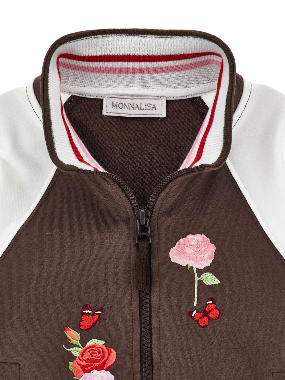 Felpa per bambina Monnalisa Kids marrone con ricamo a fiori sul davanti 19H801 8006 0006 MONNALISA KIDS