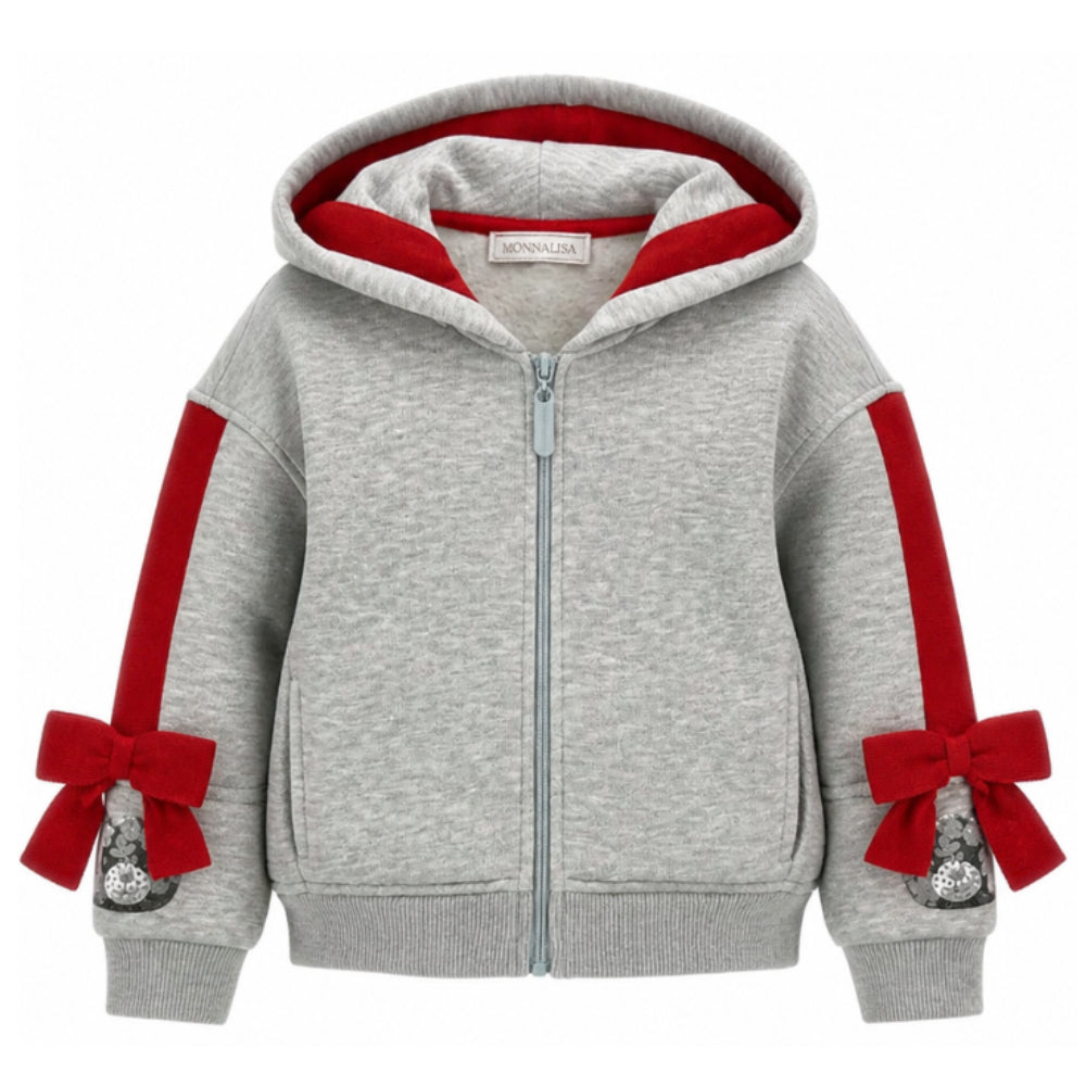 Felpa per bambina Monnalisa Kids grigia con dettaglio fiocchi sulle maniche 19H805 8010 0033 MONNALISA KIDS