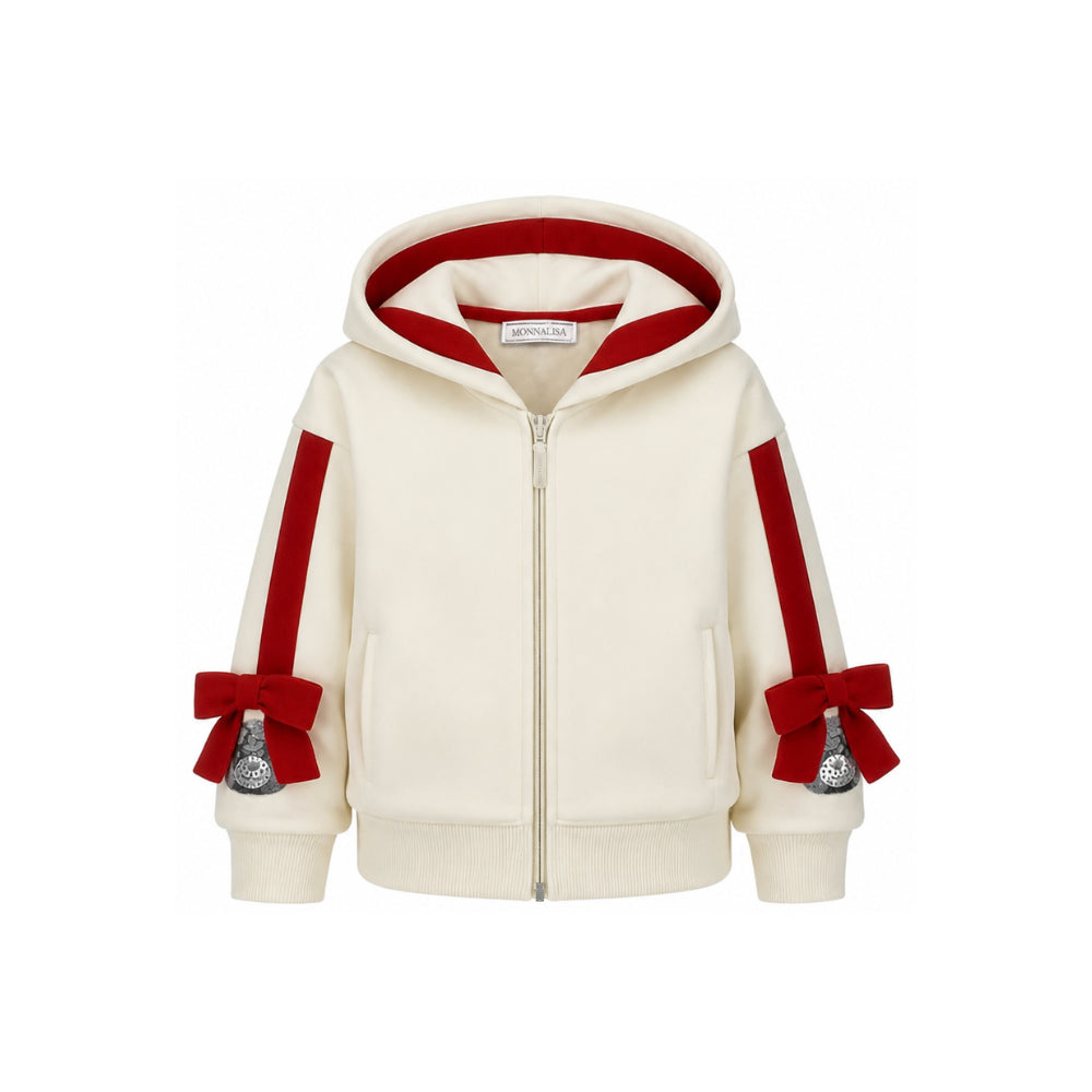 Felpa per bambina Monnalisa Kids bianca con dettaglio fiocco sulle maniche 19H805 8010 2943 MONNALISA KIDS