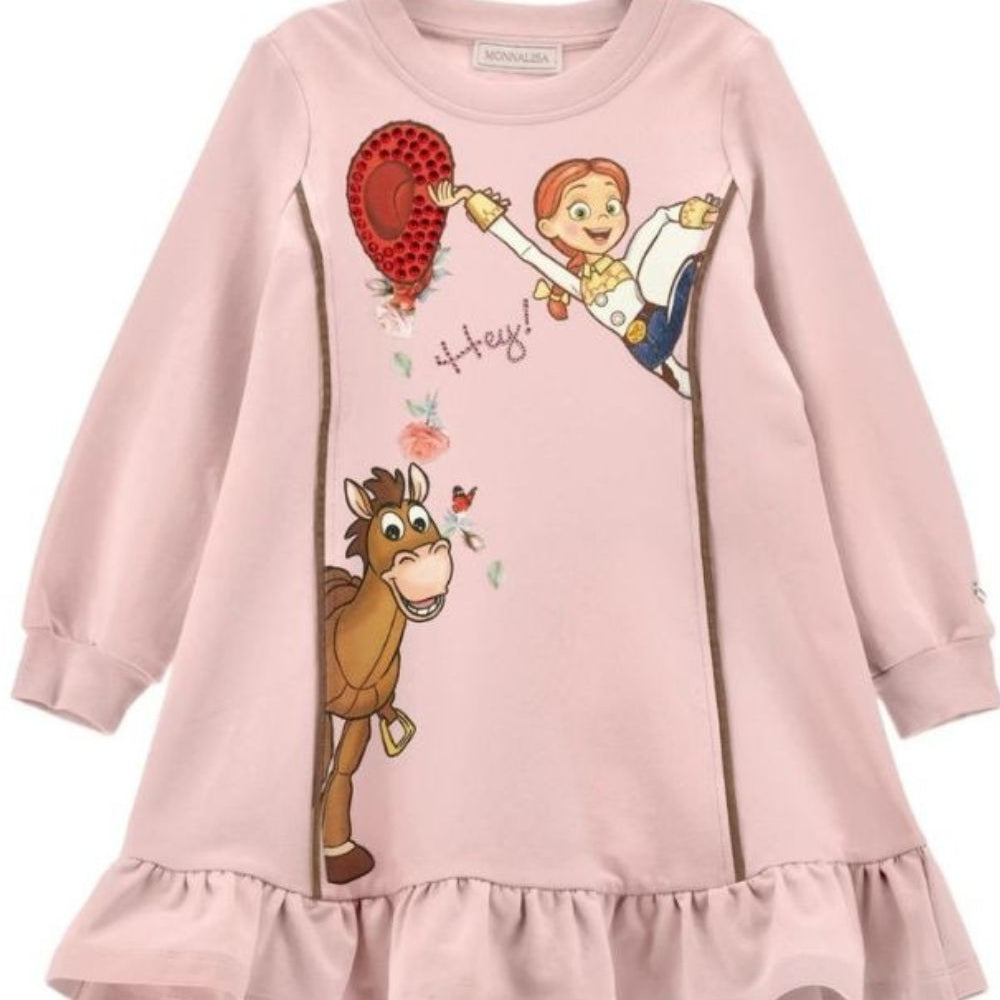 Abito per bambina Monnalisa Kids rosa con ruches e stampa grafica Toy Story 19H901 8006 094F MONNALISA KIDS