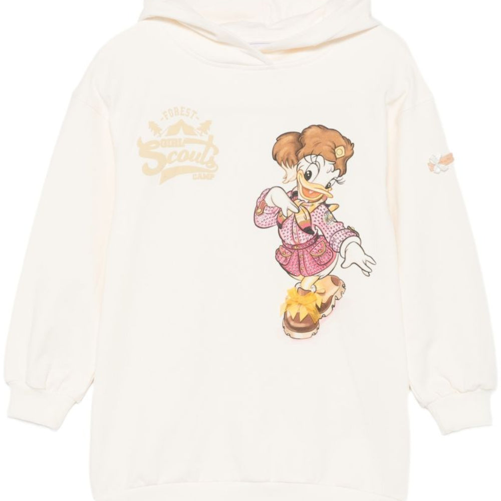 Abito modello felpa per bambina Monnalisa bianco con stampa Paperina 19H914 8030 2998 MONNALISA KIDS