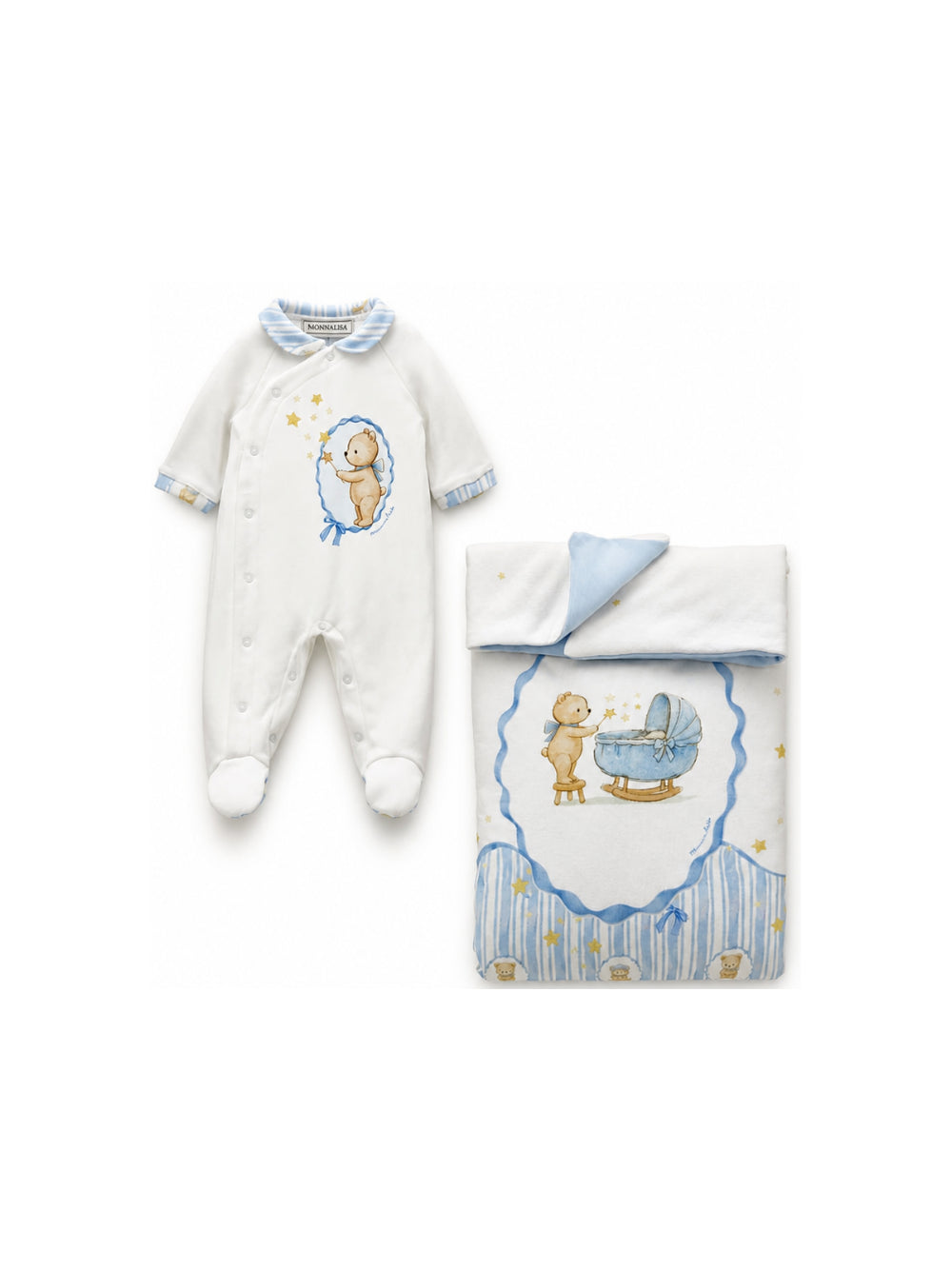 Set tutina e coperta per neonati Monnalisa Kids azzurro con stampa Teddy Bear 22H502 8000 0152 MONNALISA KIDS