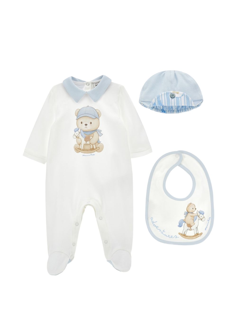 Set tutina, bavaglino e cappellino per neonato Monnalisa Kids bianco con motivo orsetto 22H503 8000 0152 MONNALISA KIDS