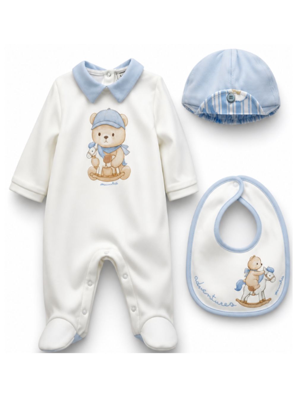 Set tutina, bavaglino e cappellino per neonato Monnalisa Kids bianco con motivo orsetto 22H503 8000 0152 MONNALISA KIDS