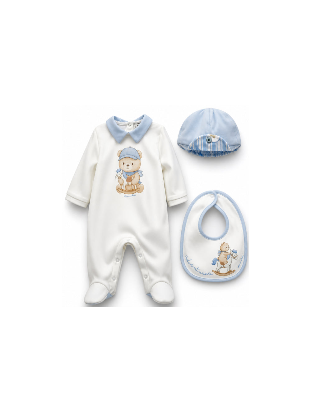 Set tutina, bavaglino e cappellino per neonato Monnalisa Kids bianco con motivo orsetto 22H503 8000 0152 MONNALISA KIDS