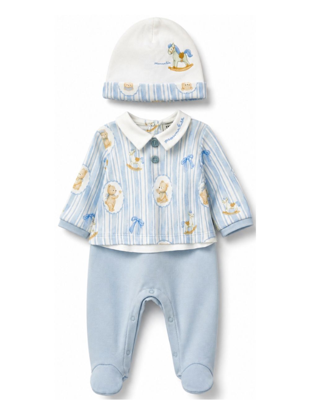 Set tutina e berretto per neonato Monnalisa Kids azzurro con stampa Teddy Bear 22H504 8019 0152 MONNALISA KIDS