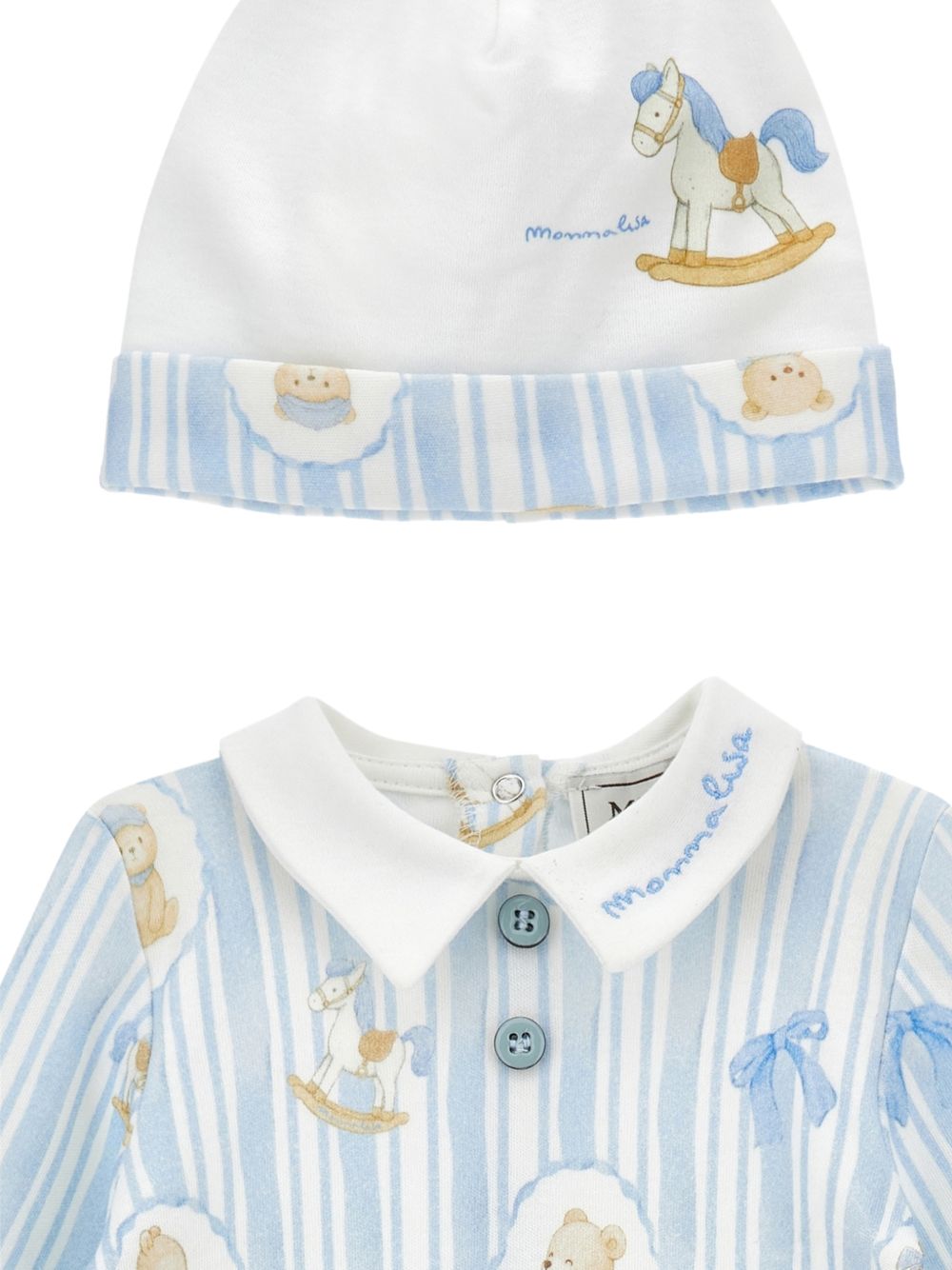 Set tutina e berretto per neonato Monnalisa Kids azzurro con stampa Teddy Bear 22H504 8019 0152 MONNALISA KIDS