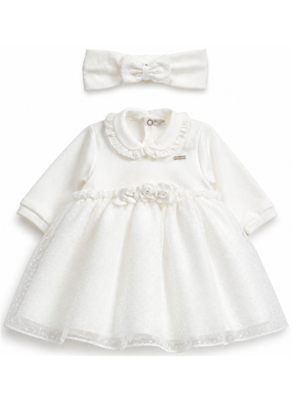 Set abito e fascia per neonata Monnalisa Kids bianco con ruches 35H201 8070 0001 MONNALISA KIDS