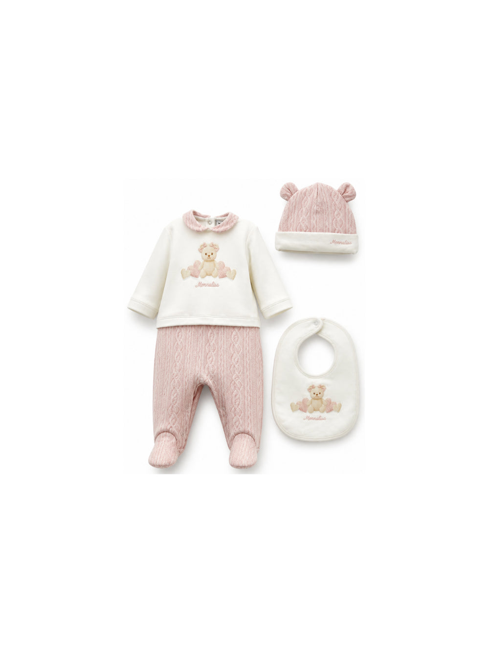 Set tutina cappellino e berretto per neonata Monnalisa Kids con stampa grafica orsetto 35H506 8001 0191 MONNALISA KIDS