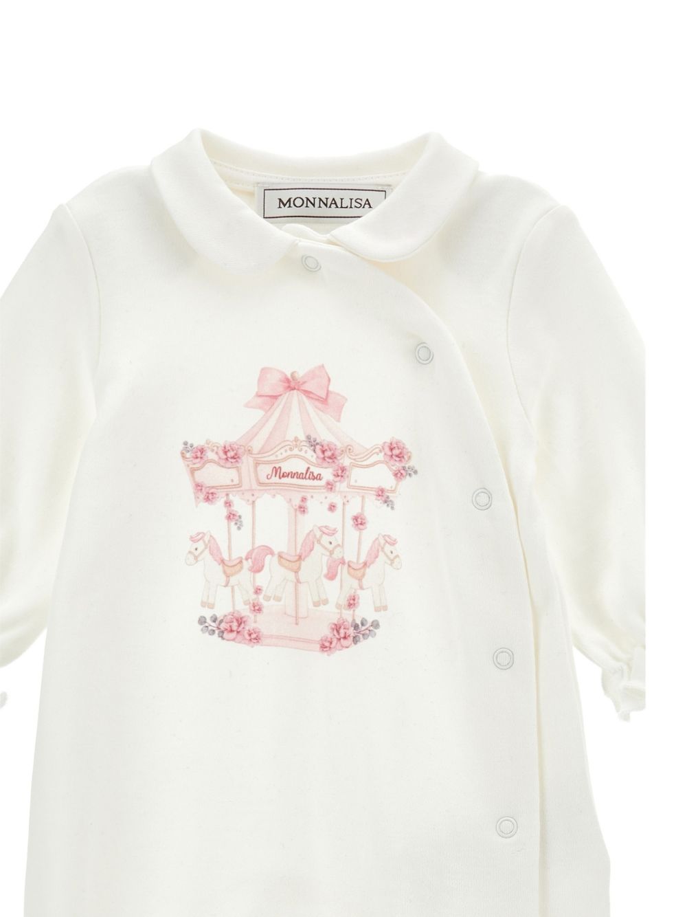 Set tutina cappellino e bavaglino per neonata Monnalisa Kids bianco con stampa grafica carosello 35H509 8000 0001 MONNALISA KIDS
