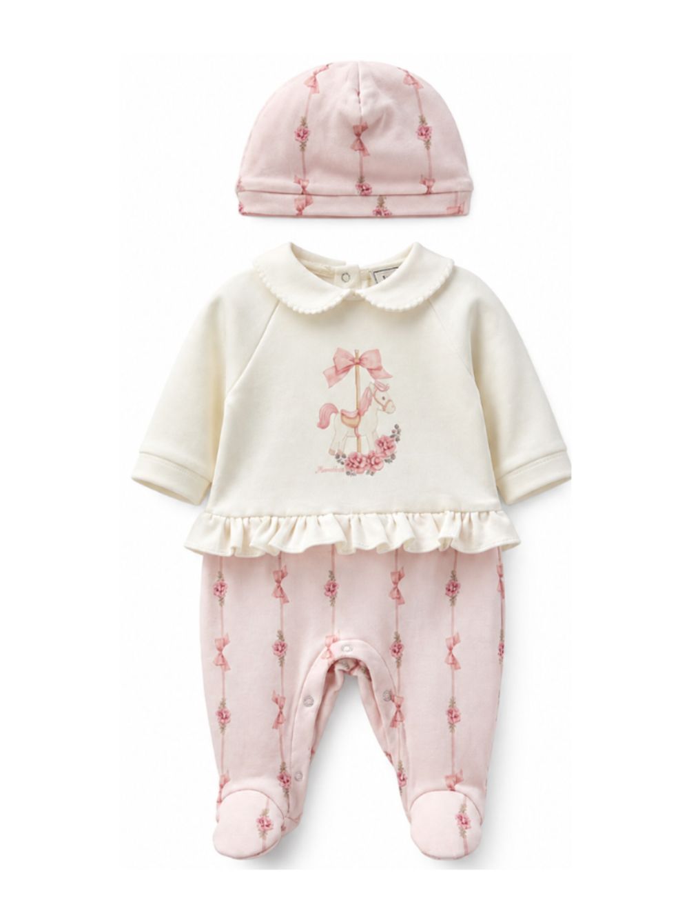 Set tutina e cappellino per neonata Monnalisa Kids multicolore con stampa grafica carosello 35H510 8000 0191 MONNALISA KIDS