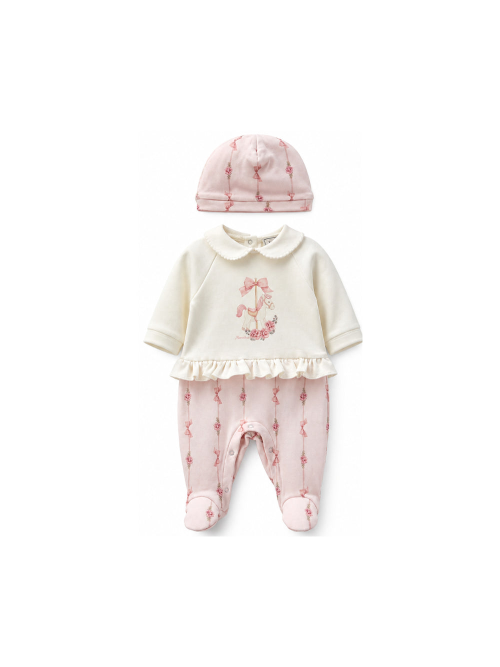 Set tutina e cappellino per neonata Monnalisa Kids multicolore con stampa grafica carosello 35H510 8000 0191 MONNALISA KIDS