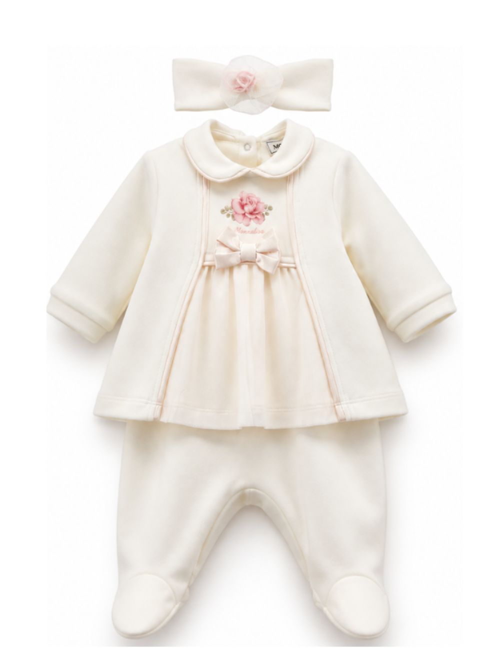 Set t-shirt pantaloni e fascia per neonata Monnalisa Kids bianco con stampa a fiori 35H511 8000 0191 MONNALISA KIDS