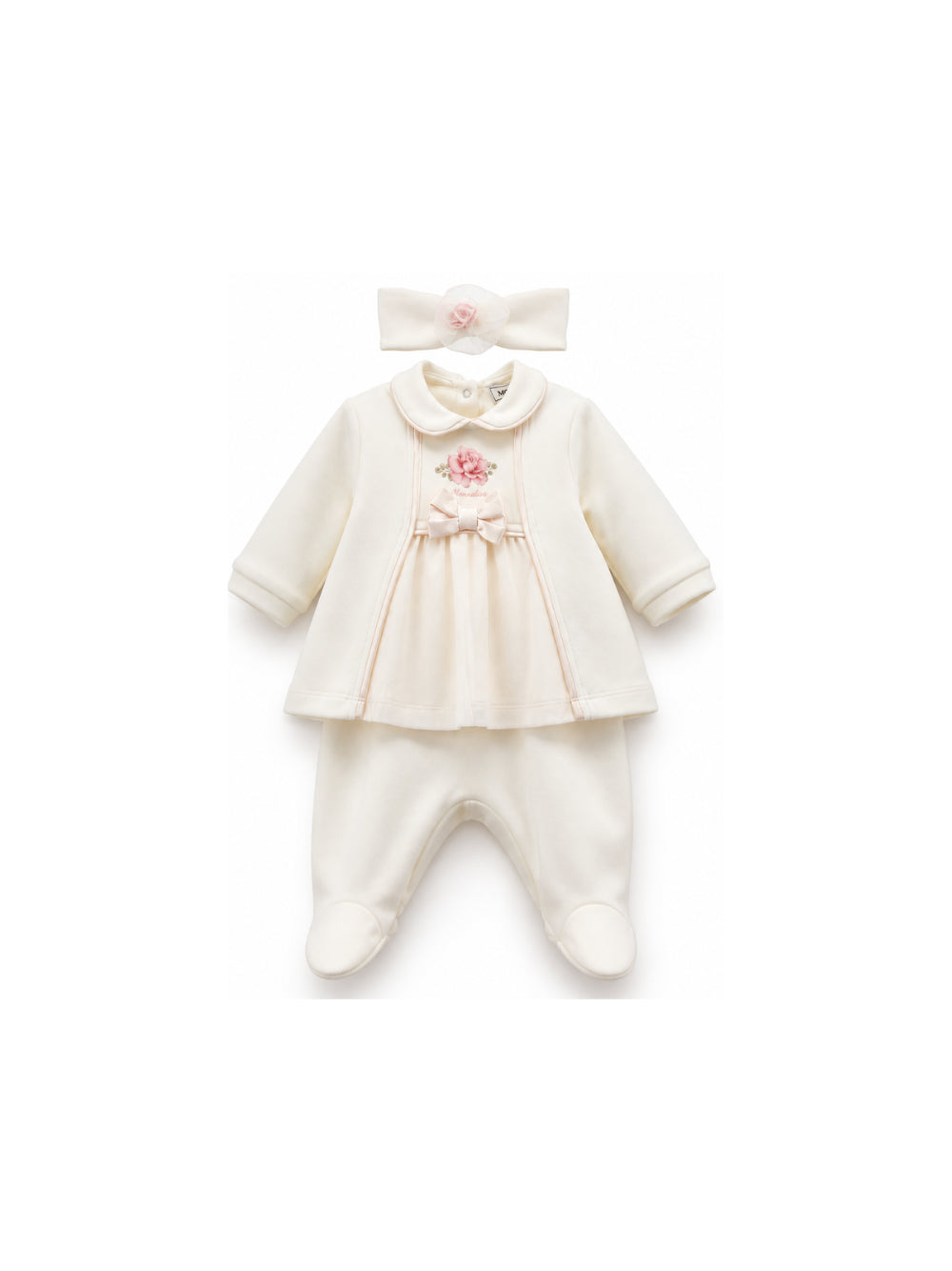 Set t-shirt pantaloni e fascia per neonata Monnalisa Kids bianco con stampa a fiori 35H511 8000 0191 MONNALISA KIDS