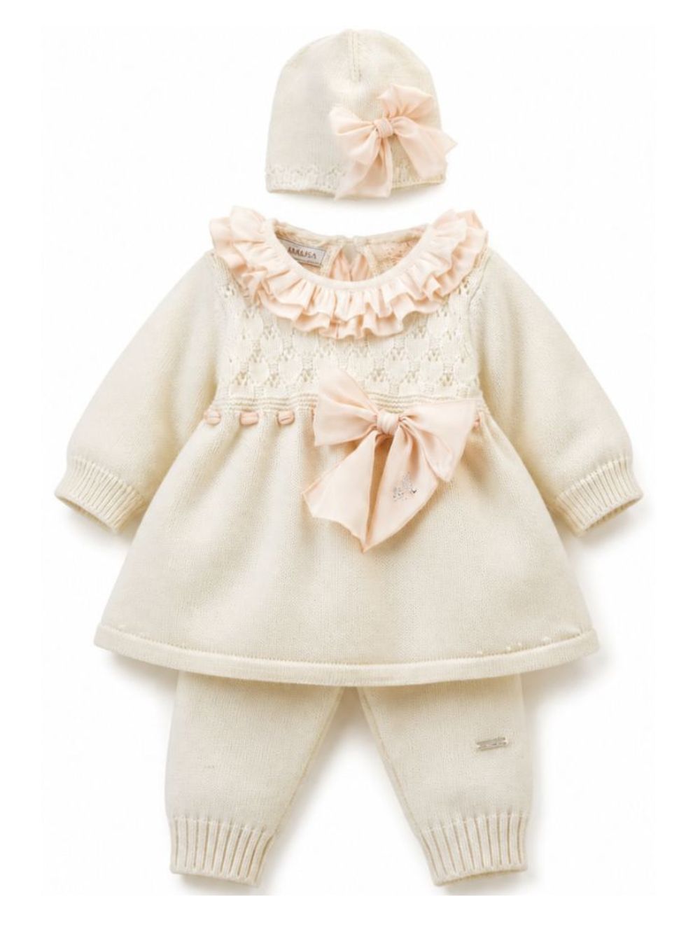Set di tre pezzi per neonata Monnalisa Kids bianco con dettaglio con fiocco 35H512 8060 0191 MONNALISA KIDS
