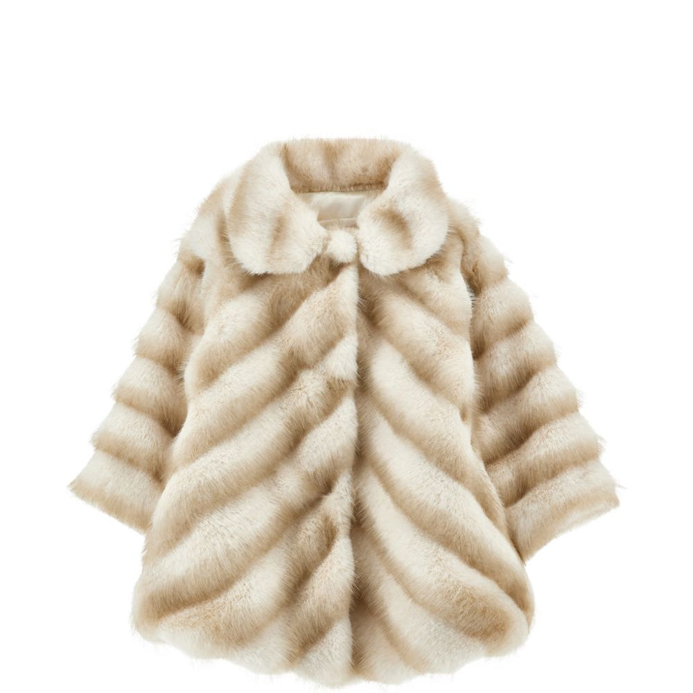 Cappotto per neonata Monnalisa Kids beige in finta pelliccia con motivo chevron 37H100 8033 0001 MONNALISA KIDS