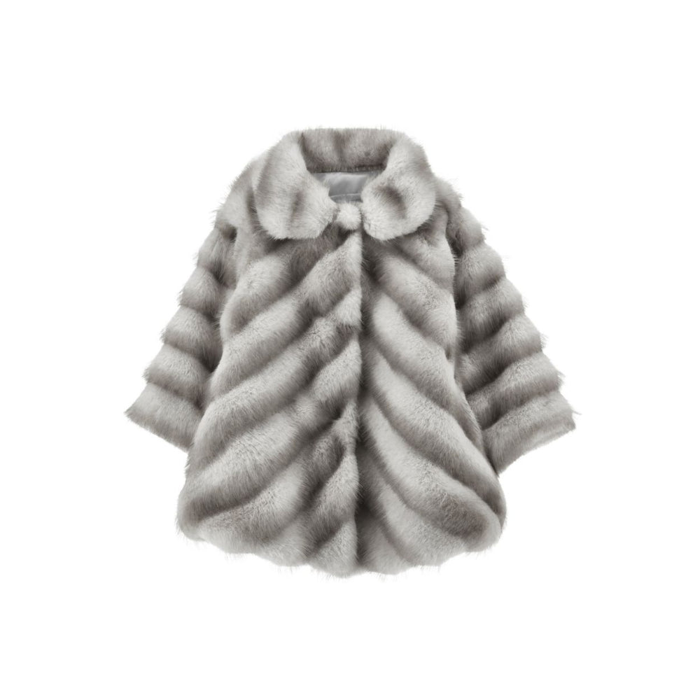 Cappotto per neonata Monnalisa Kids grigio in finta pelliccia con motivo chevron 37H100 8033 0032 MONNALISA KIDS