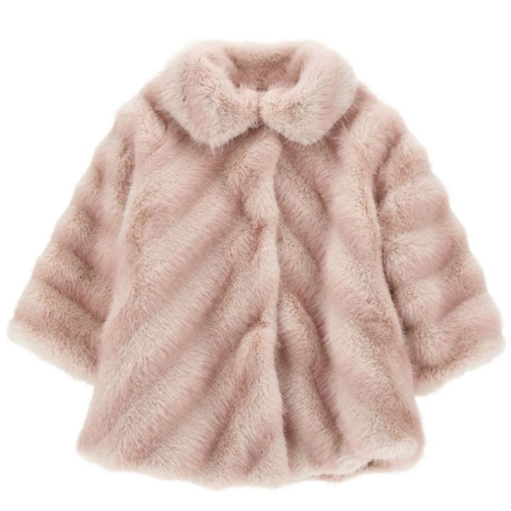 Cappotto per neonata Monnalisa Kids rosa in finta pelliccia con motivo chevron 37H100 8033 0091 MONNALISA KIDS