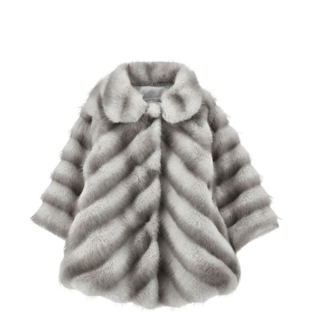 Cappotto per neonata Monnalisa Kids grigio in finta pelliccia con motivo chevron 37H100 8033NB 0032 MONNALISA KIDS