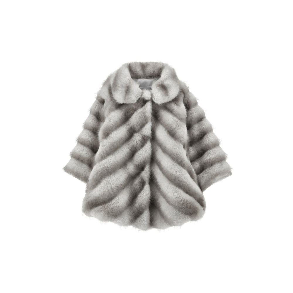 Cappotto per neonata Monnalisa Kids grigio in finta pelliccia con motivo chevron 37H100 8033NB 0032 MONNALISA KIDS
