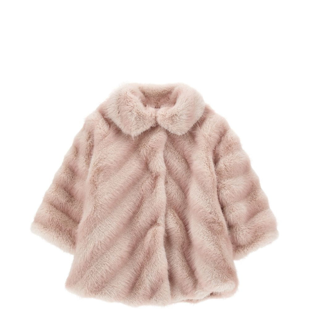 Cappotto per neonata Monnalisa Kids rosa in finta pelliccia con motivo chevron 37H100 8033NB 0091 MONNALISA KIDS
