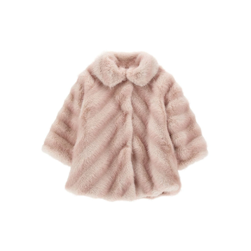 Cappotto per neonata Monnalisa Kids rosa in finta pelliccia con motivo chevron 37H100 8033NB 0091 MONNALISA KIDS