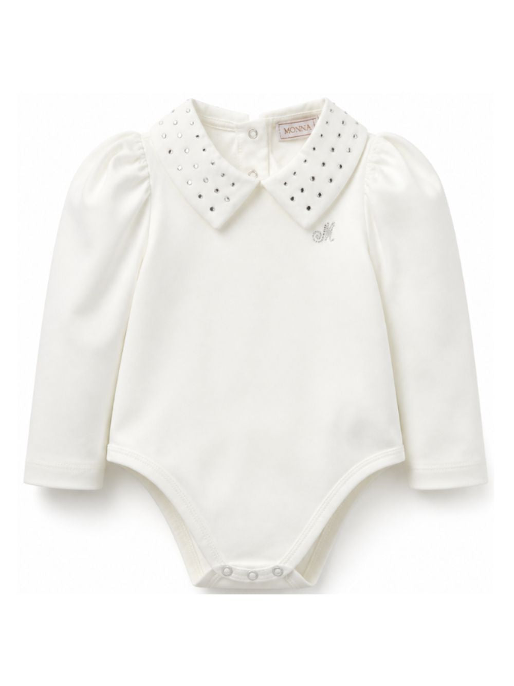 Body per neonata Monnalisa Kids bianco con decorazione con strass 37H300 8002 0001 MONNALISA KIDS