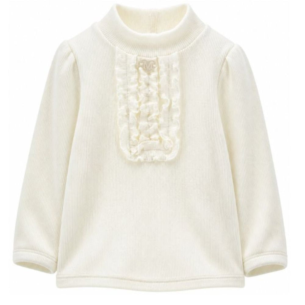 Maglione per neonata Monnalisa Kids beige con pettorina con ruches 37H617 8212 0001 MONNALISA KIDS