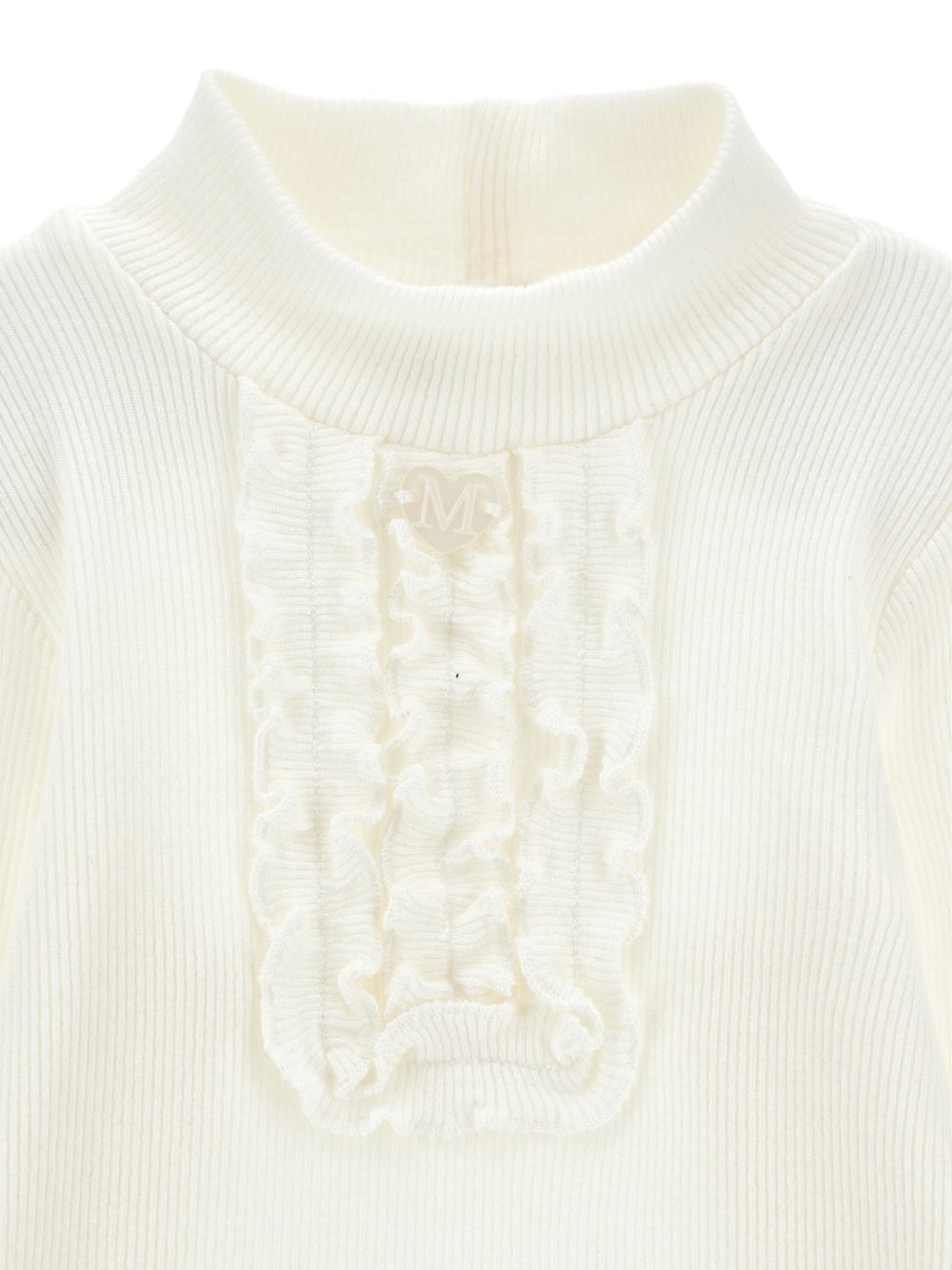 Maglione per neonata Monnalisa Kids beige con pettorina con ruches 37H617 8212 0001 MONNALISA KIDS
