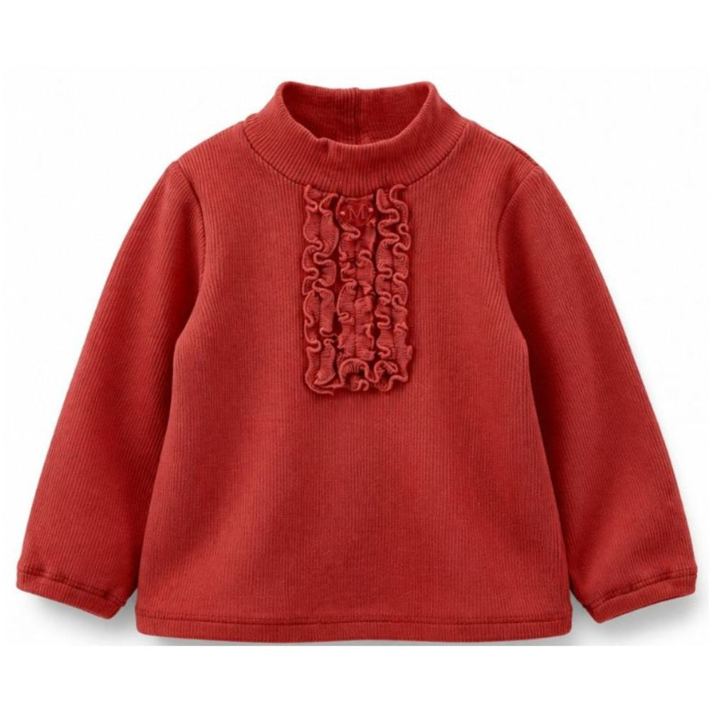 Maglione per neonata Monnalisa Kids rosso con pettorina con ruches 37H617 8212 0043 MONNALISA KIDS