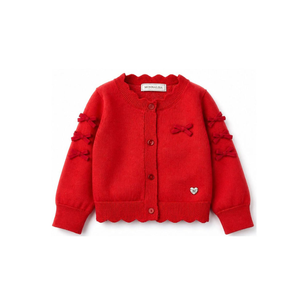 Cardigan per bambina Monnalisa Kids rosso con orlo smerlato 37H800 8060 0043 MONNALISA KIDS