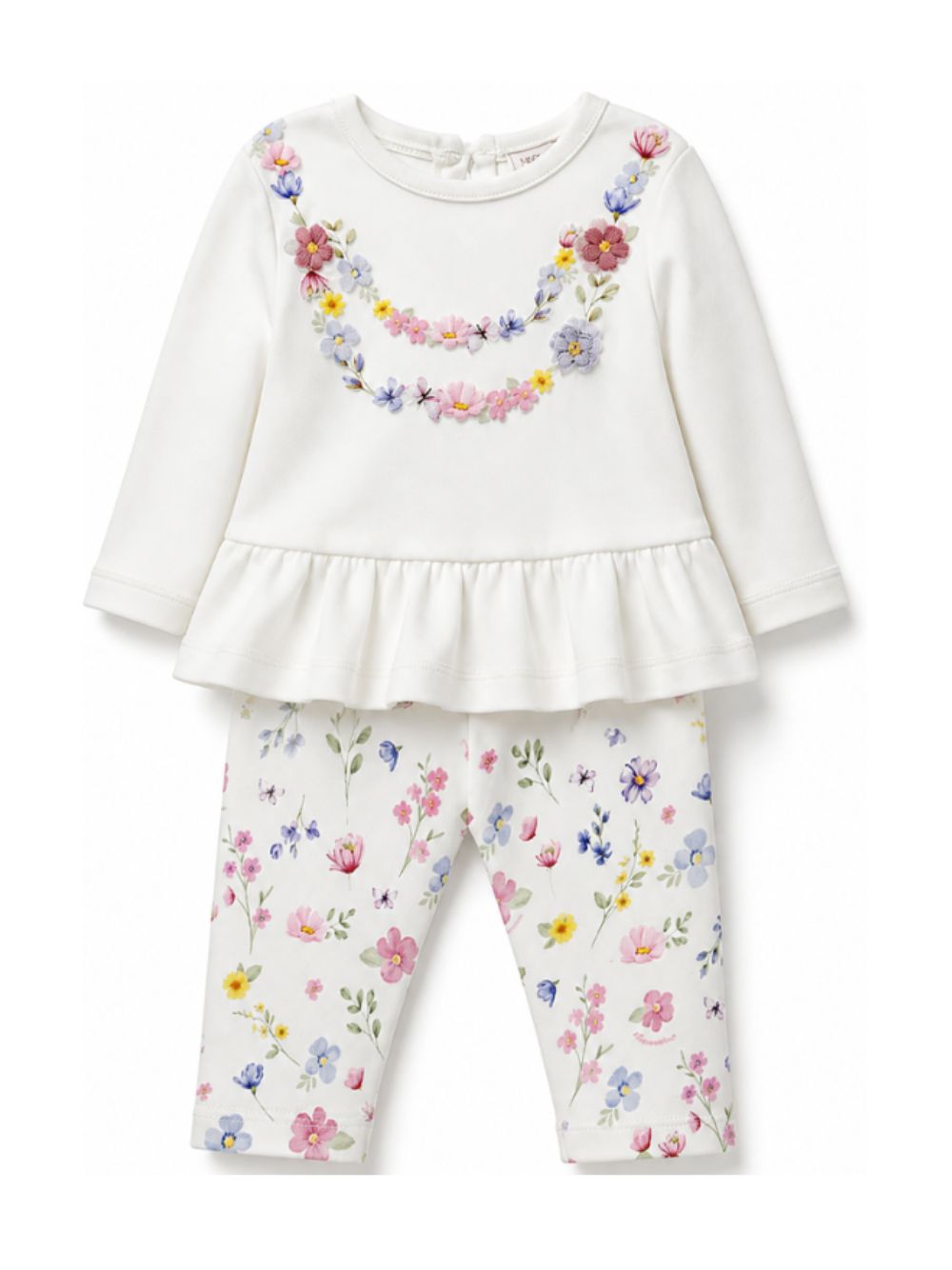 Set t-shirt e pantaloni per neonata Monnalisa Kids bianca con stampa floreale 39H501 8040 0163 MONNALISA KIDS