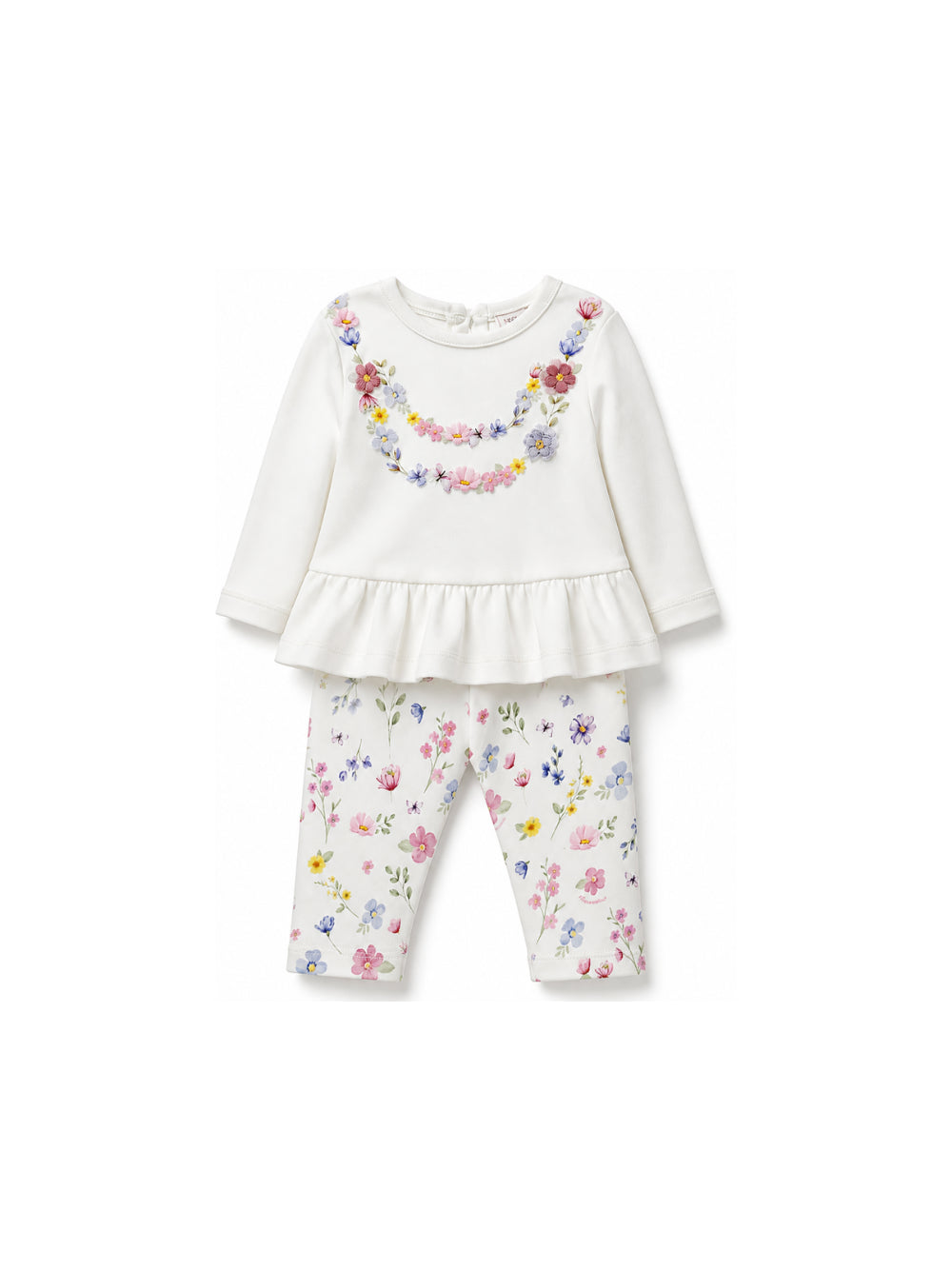 Set t-shirt e pantaloni per neonata Monnalisa Kids bianca con stampa floreale 39H501 8040 0163 MONNALISA KIDS