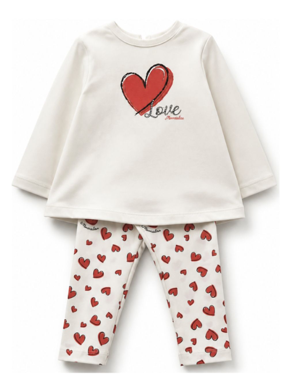 Set due pezzi per neonata Monnalisa Kids bianco con stampa con cuori 39H504RU 8002 0001 MONNALISA KIDS