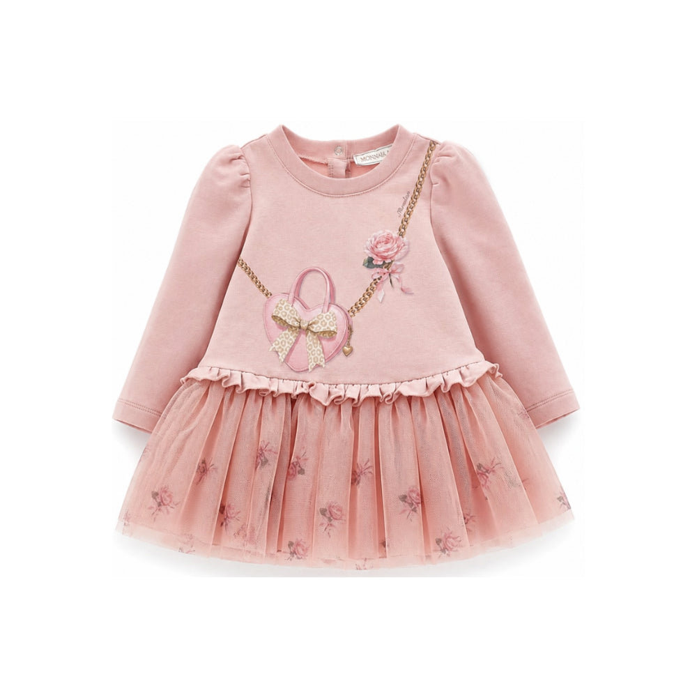 Abito per neonata Monnalisa Kids rosa con ruches e stampa grafica 39H901 8006 094F MONNALISA KIDS