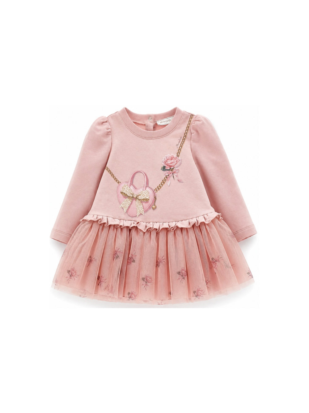 Abito per neonata Monnalisa Kids rosa con ruches e stampa grafica 39H901 8006 094F MONNALISA KIDS