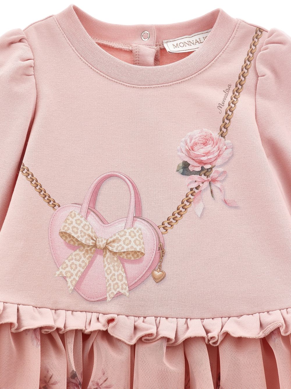 Abito per neonata Monnalisa Kids rosa con ruches e stampa grafica 39H901 8006 094F MONNALISA KIDS