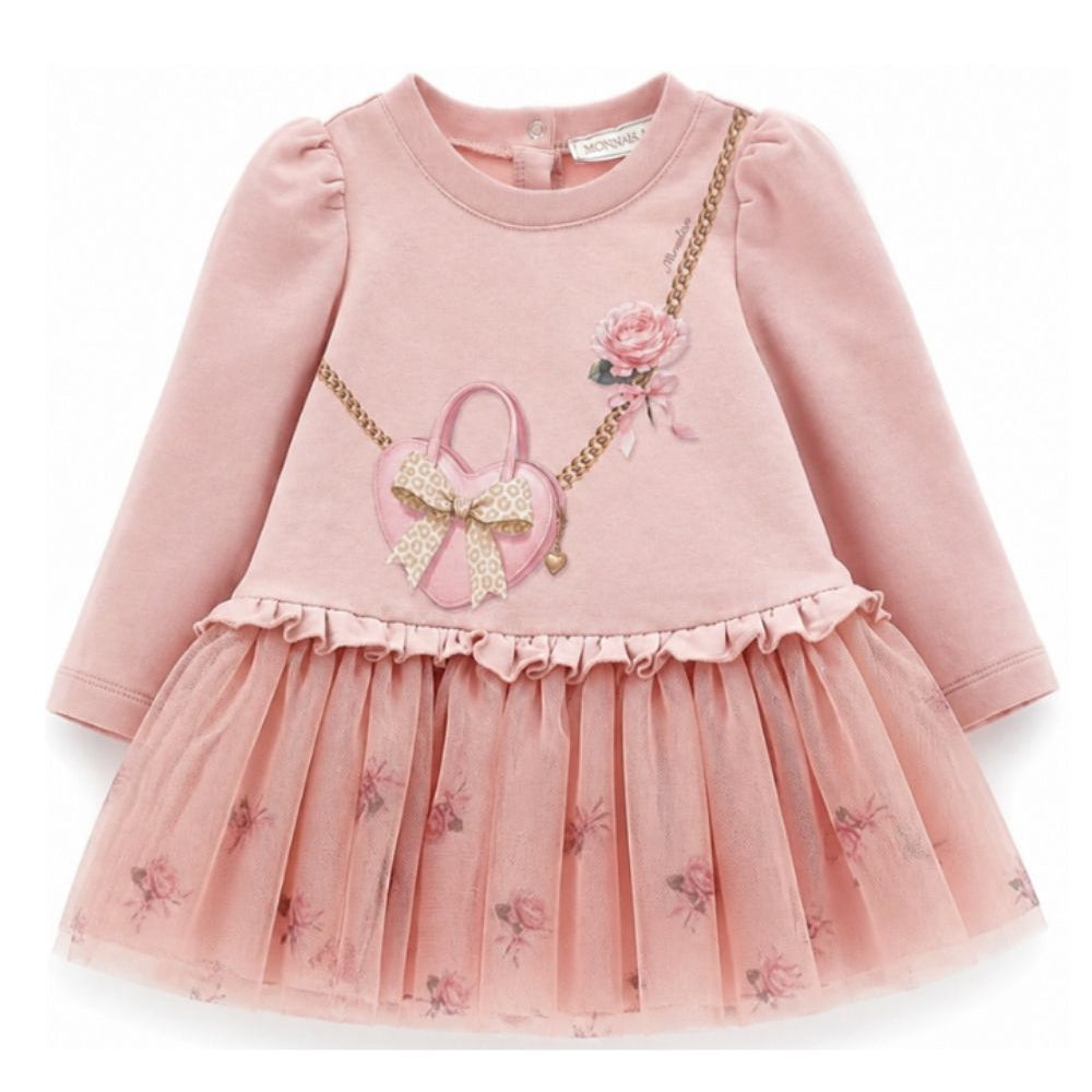 Abito per neonata Monnalisa Kids rosa con ruches e stampa grafica 39H901 8006 094F MONNALISA KIDS