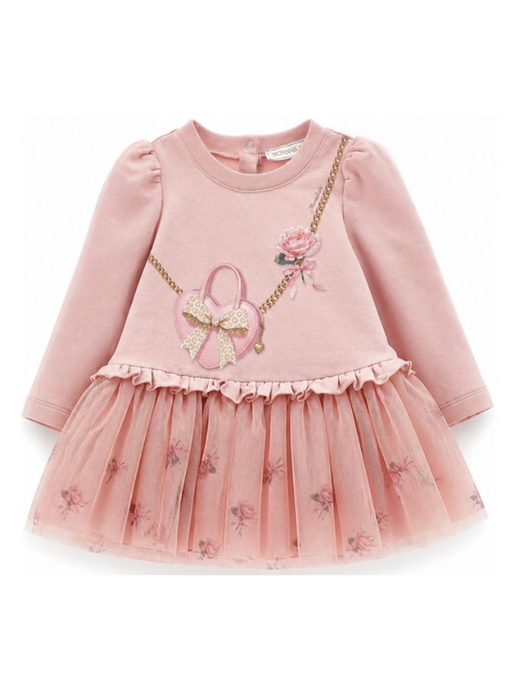 Abito per neonata Monnalisa Kids rosa con ruches e stampa grafica 39H901 8006 094F MONNALISA KIDS