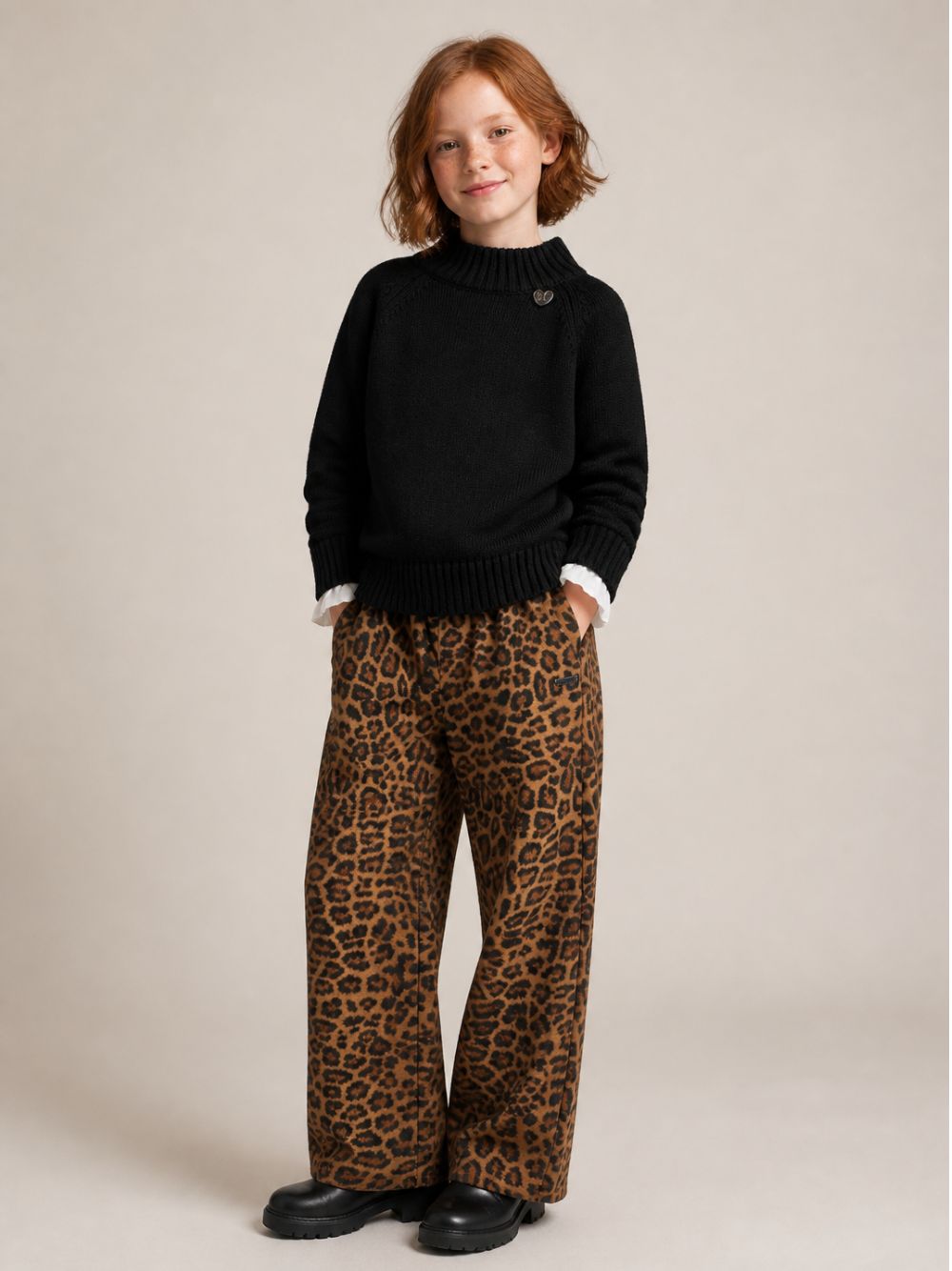 Pantaloni per bambina Monnalisa Kids marroni con stampa animalier 41H406 8623 0080 MONNALISA KIDS
