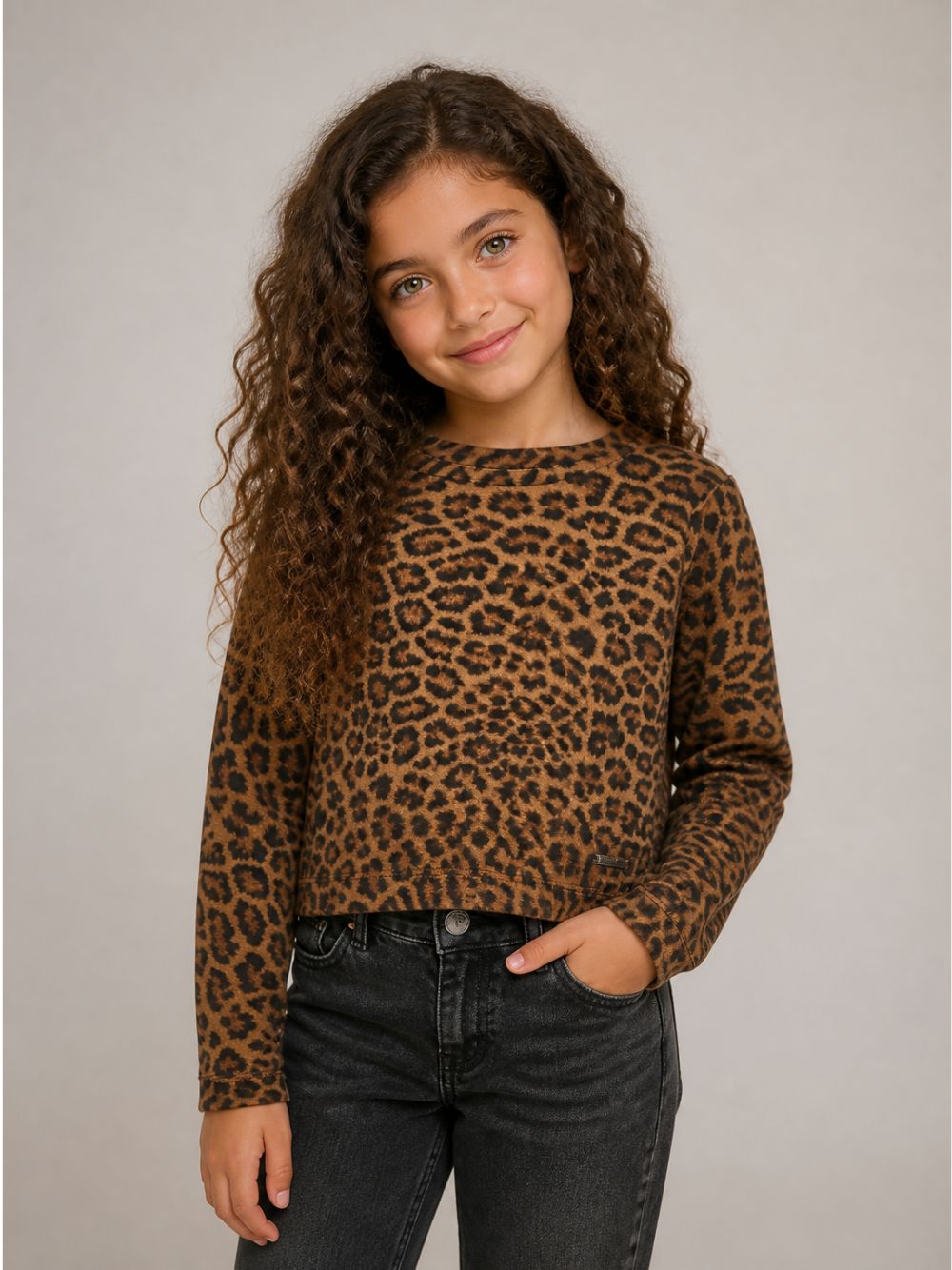 Maglia per bambina Monnalisa Kids marrone con stampa animalier 41H608 8624 0080 MONNALISA KIDS