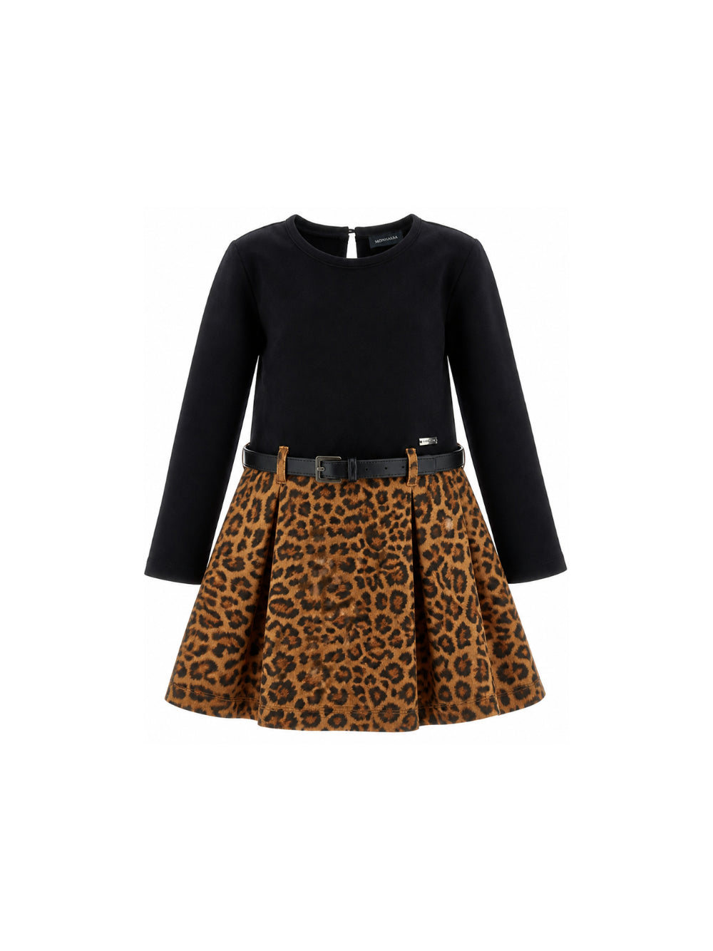 Abito per bambina Monnalisa Kids nero con motivo leopardato con cintura 41H904 8220 0050 MONNALISA KIDS