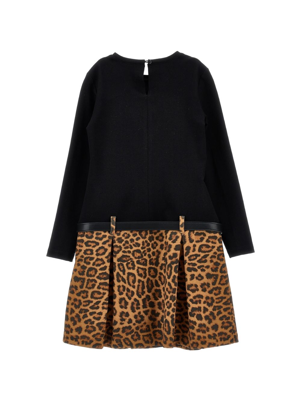 Abito per bambina Monnalisa Kids nero con motivo leopardato con cintura 41H904 8220 0050 MONNALISA KIDS