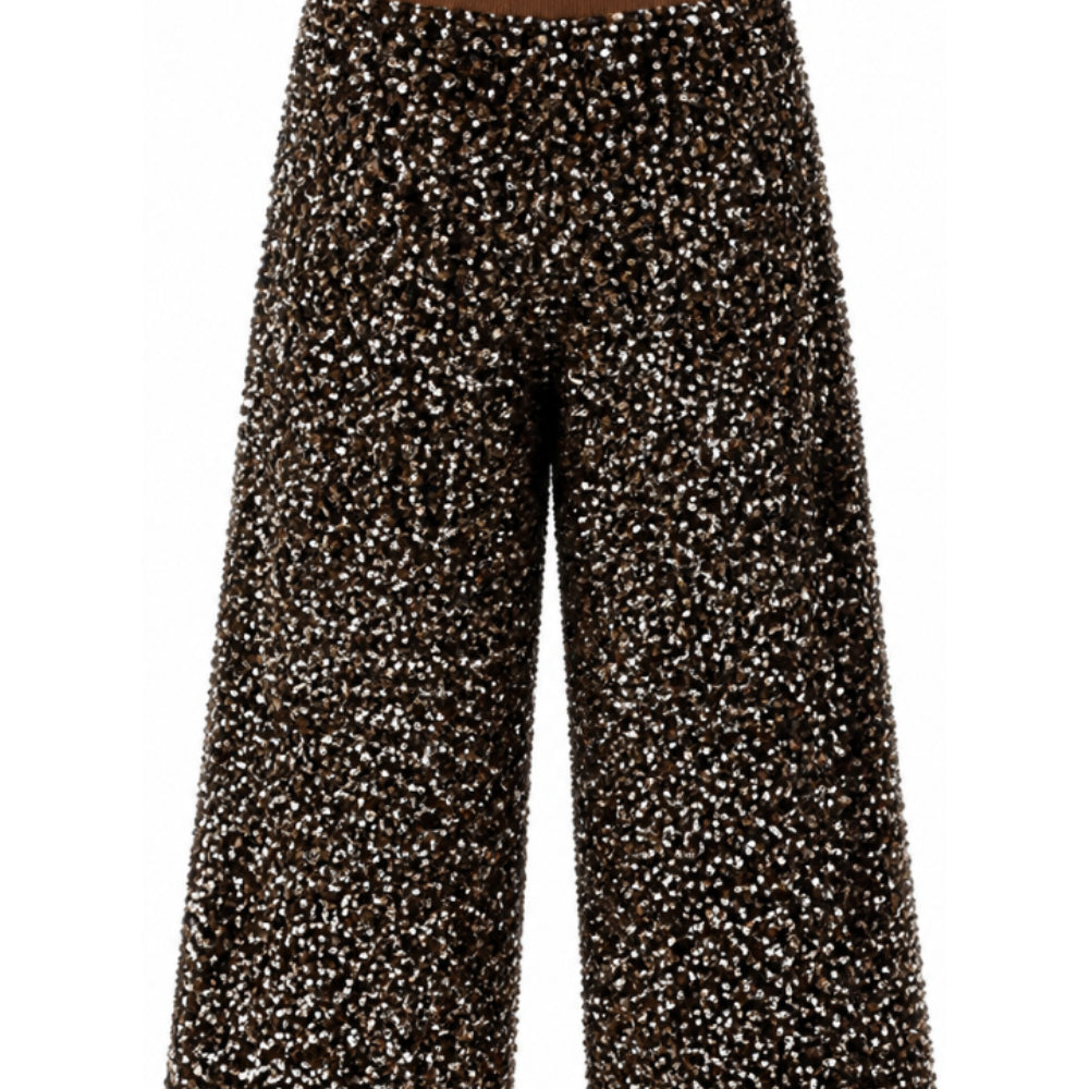 Pantaloni per bambina Monnalisa Kids marroni con decorazione con paillettes 49H404 8084 0006 MONNALISA KIDS