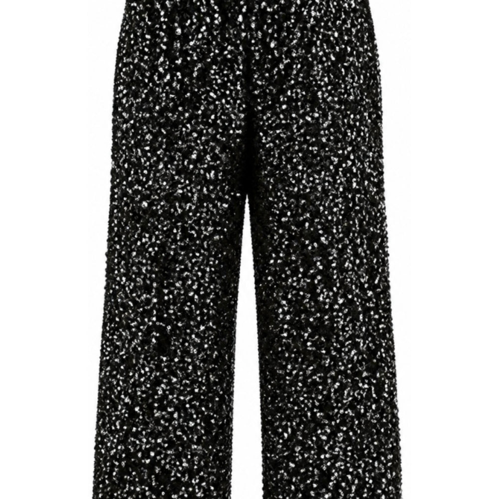 Pantaloni per bambina Monnalisa Kids neri con decorazione con paillettes 49H404 8084 0050 MONNALISA KIDS