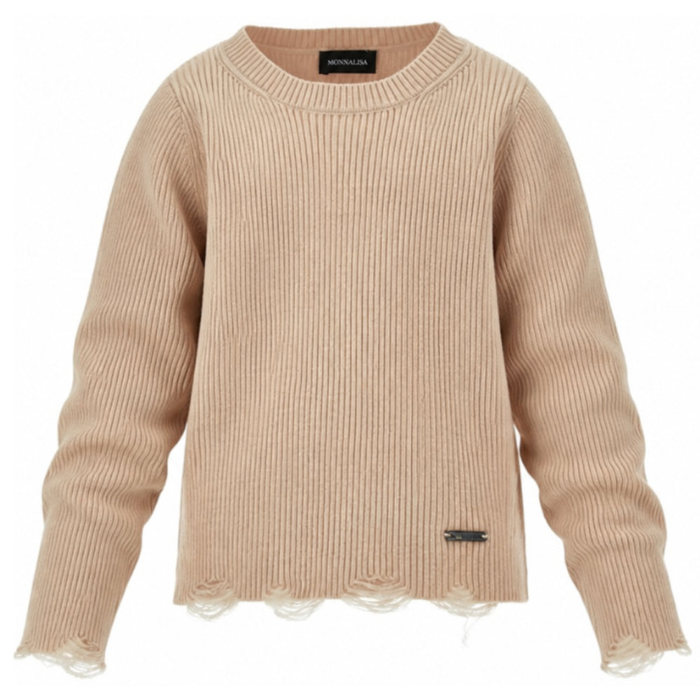 Maglione per bambina Monnalisa Kids marrone con trama a coste 49H600 8061 0003 MONNALISA KIDS