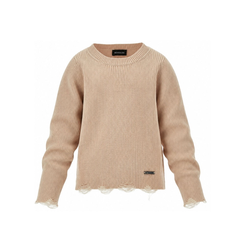 Maglione per bambina Monnalisa Kids marrone con trama a coste 49H600 8061 0003 MONNALISA KIDS