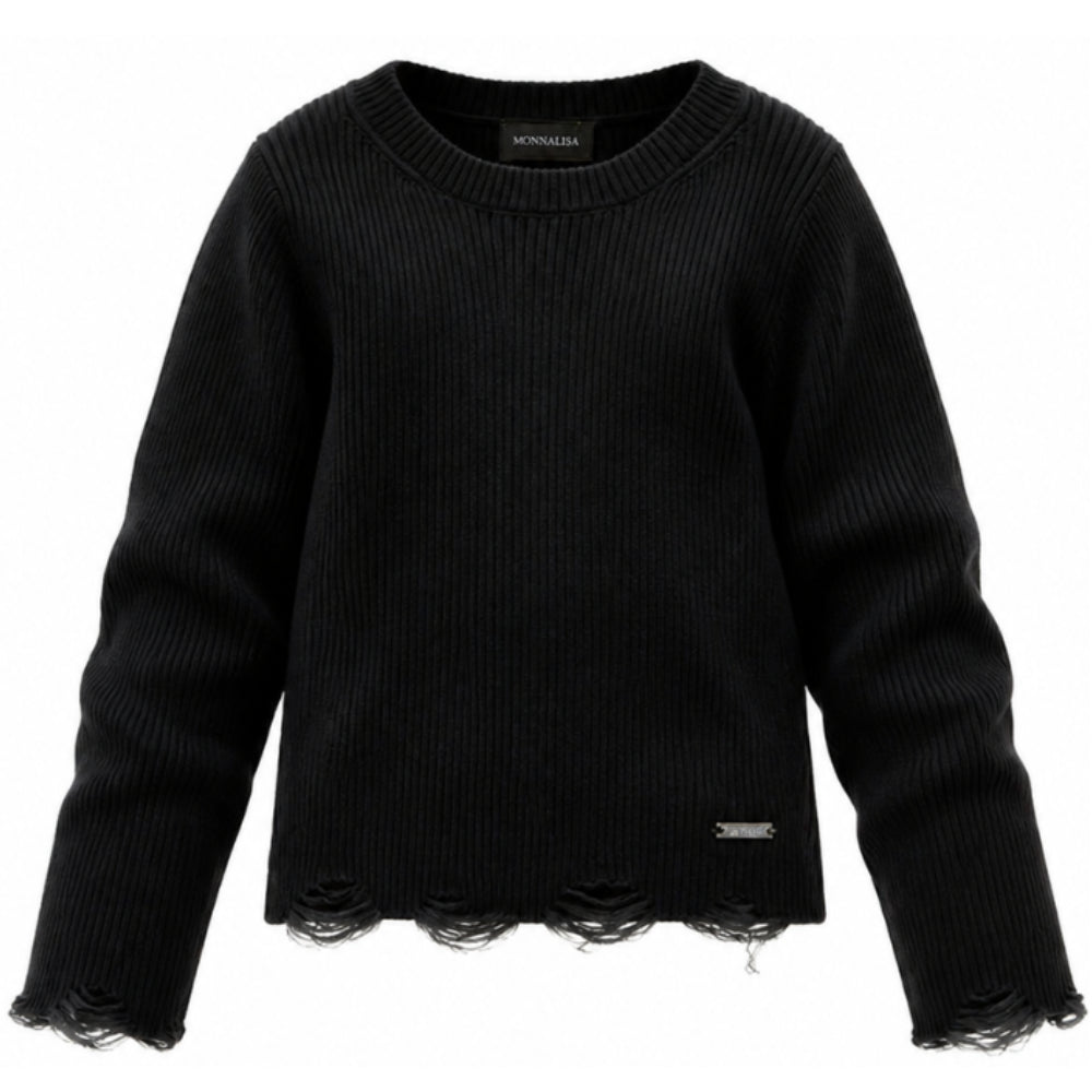 Maglione per bambina Monnalisa Kids nero con trama a coste 49H600 8061 0050 MONNALISA KIDS
