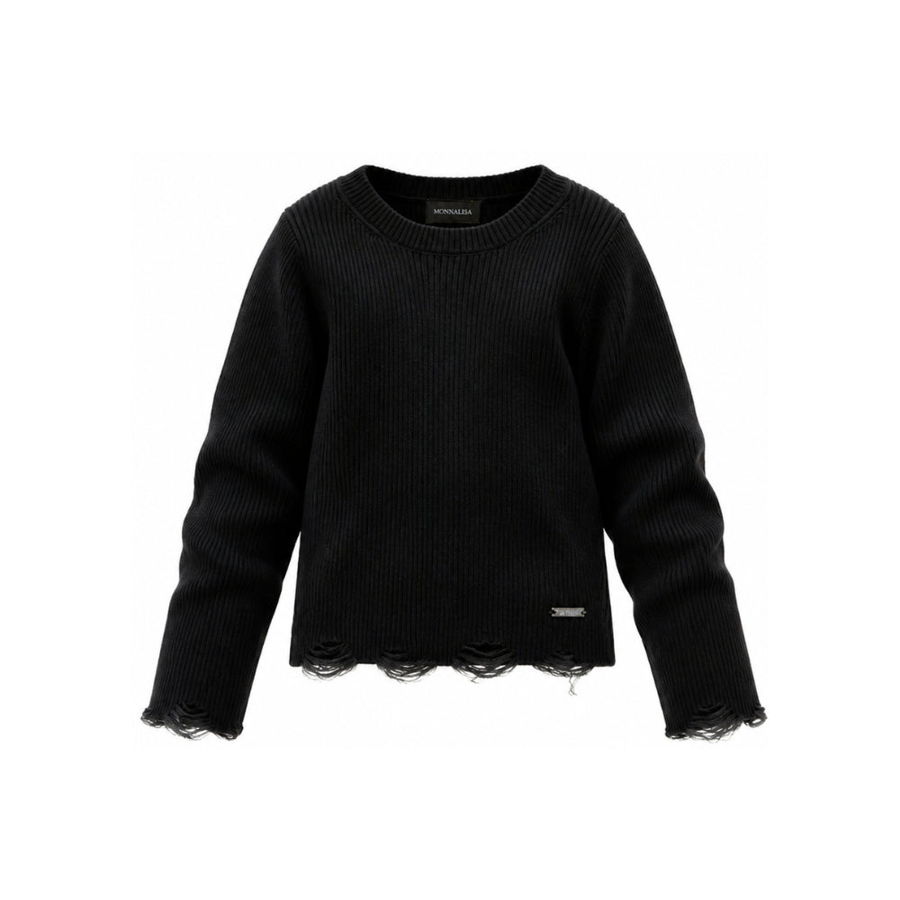 Maglione per bambina Monnalisa Kids nero con trama a coste 49H600 8061 0050 MONNALISA KIDS